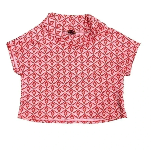 Isle by Melis Kozan Funnel Neck Short sleeve Geometric Womens XLarge Top - Picture 1 of 7